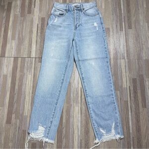 PacSun Light Blue Frayed Hem Straight Leg Jeans Women’s Size 23”